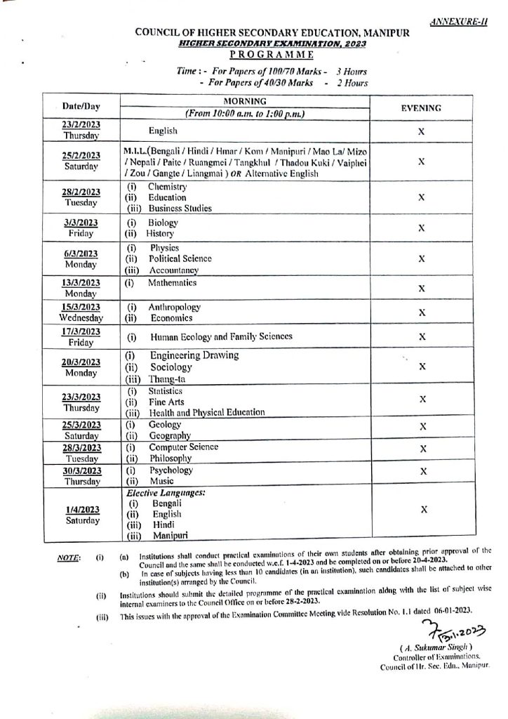 Manipur COHSEM HSE Time Table 2024 Download Manipur Board 12th